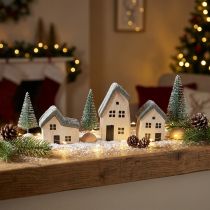 Artikel Weihnachtsdorf aus Holz mit Häusern und Tannen, Grün-Weiss, 6-teilig
