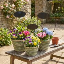 Artikel Blumenkörbe Henkel Metall Ø23/20/17 cm Natur/Grün/Grau 3er-Set mit Schild