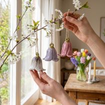 Artikel Deko Maiglöckchen zum Hängen aus Keramik, 7 cm, 3 Stück, Lila Rosa Weiss