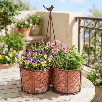 Artikel Blumentopf-Set Ø30cm mit Gitterkorb aus Metall und Keramik, Rostbraun