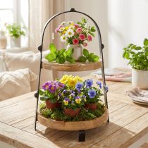 Artikel Etagere aus Holz und Metall, 2-stöckig, Ø25,5 cm, H38 cm, Natur-Schwarz