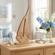 Artikel Deko-Segelboot aus Holz auf Sockel Natur 57,5 cm für Wohnraumdekoration