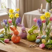 Artikel Bunte Keramik Osterhasen 5,5×6×9,5 cm – Set aus 4 Dekofiguren in frischen Farben