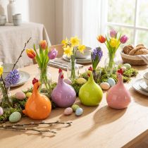 Artikel Keramik-Hühnerfiguren 10,5 cm bunt – 4er-Set für Osterdekoration drinnen