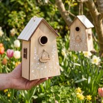 Artikel Deko Vogelhäuschen aus Holz Weiss Natur 14,5 cm mit Juteband, 2 Stück, zum Hängen für Innen und Aussen