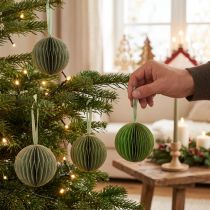 Artikel Weihnachtskugeln Papier Wabenkugeln Grün Gold Ø 7 cm 4 Stück