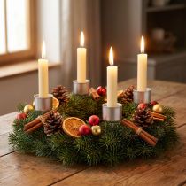 Artikel Silberne Adventskranz-Kerzenhalter aus Metall, 11 cm, 12 Stück