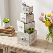Artikel Stackbare Schubladenboxen aus Holz mit Griff – 4er Set – Weiss – 18–9 cm – für Innenbereich