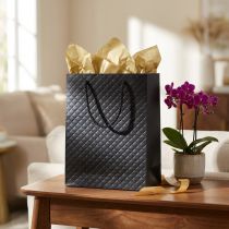 Artikel Geschenktasche aus Papier Schwarz mit Karomuster 18×10×23 cm