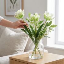 Artikel Künstliche Tulpe Papageientulpe Grün Weiss 69cm Textil