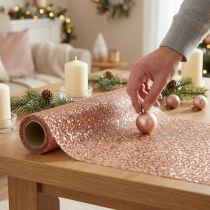 Artikel Tischläufer Kunststoff Roségold Glitter 48x450cm für Weihnachten und Silvester