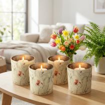 Artikel Deko-Windlicht aus Glas mit floralem Motiv, 8 cm, 4er-Set