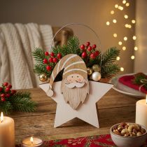 Artikel Stern aus Holz mit Wichtel in Weiss und Gold mit Tasche 15,5×6×16,5cm