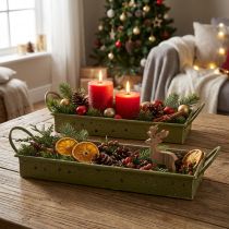 Artikel Weihnachts-Deko-Tablett aus Metall, Grün mit Sternenmuster, 49cm/43cm, 2er-Set