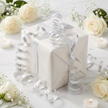 Artikel Kunststoff Kräuselband Geschenkband Weiss Silberstreifen 5mm 250m