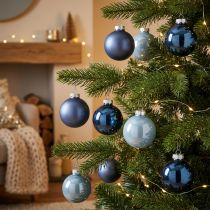 Artikel Christbaumkugeln Glas 6 cm 24er-Set – hellblau, blau und metallicblau matt mit Aufhänger
