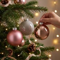 Artikel Weihnachtskugeln aus Glas in Rosa und Grau, Ø 7,5 cm, 14 Stück