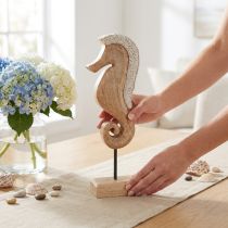 Artikel Seepferdchen Dekoration Holz mit Perlen 28 cm Maritime Tischdekoration