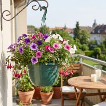 Artikel Blumenampel aus Kunststoff Grün Ø25cm H50cm mit Drainagesystem für Balkon und Terrasse