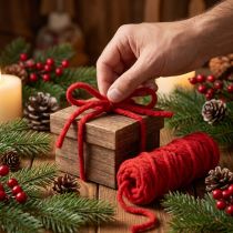 Artikel Filzkordel aus Schafwolle und Jute, 25m, Rot, für Kränze und Dekorationen