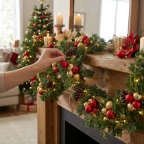 Artikel Tannengirlande künstlich 160cm grün-braun mit Zapfen und Schlaufen für Weihnachtsdekoration