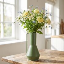 Artikel Deko Vase aus Metall Grün mit Henkel, 14x28,5cm, Dekokanne für Trockenblumen