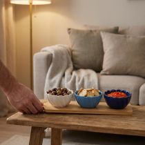 Artikel Tapas-Schalen-Set aus Keramik mit Bambustablett Blau Weiss 40×10 cm