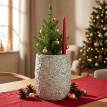 Artikel Übertopf Keramik Ø12cm H17,5cm Grün Weiss Grau Tannenzweige