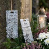 Artikel Grabschmuck Anhänger mit Rosen und Trauerspruch aus Polyresin 11,5×5 cm Grau Weiss 4 Stück