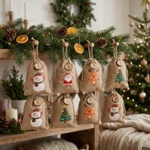 Artikel Geschenktasche Weihnachten aus Polyester im Jute-Look, 10×13cm, Weihnachtsmotive, 8er-Set