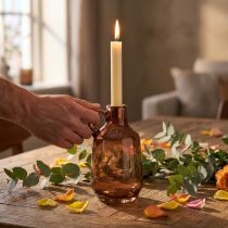 Artikel Kerzenständer Glas Braun mit Henkel für Stabkerzen H22cm