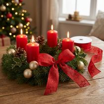 Artikel Weihnachtsband aus Polyester Rot mit Glitzersternen 25mm x 18m