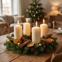 Artikel Stumpenkerze aus Wachs, Ø 100 mm x H 150 mm, Creme, Set mit 4 Stück, Indoor-Dekoration