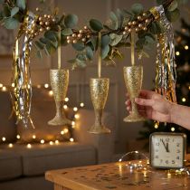 Artikel Christbaumanhänger Champagnerglas aus Kunststoff Hellgold 15 cm