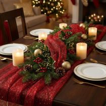 Artikel Dekostoff Weihnachten Polyester Netz Rot Sortiert 35x200cm 2er-Set