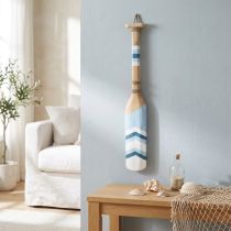 Artikel Deko-Paddel aus Holz bemalt mit Seil-Details 78 cm Naturfarben / Blau