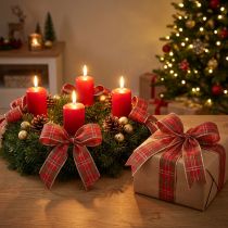 Artikel Textilband kariert Rot Grün Gold 25mm x 20m für Weihnachtsdekoration
