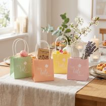 Artikel Geschenktüten aus Papier mit Henkel, 12 cm, mehrfarbig, Aufdruck "Eine Tüte Glück", 12 Stück