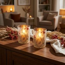 Artikel Windlicht aus Glas mit floralem Motiv Beige 12,5 cm 2er-Set