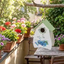 Artikel Deko-Vogelhaus aus Holz, 21 cm, Weiss mit Grünem Dach und Blumenmotiv, für Innenräume