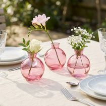 Artikel Glasvasen Set Rosa Retro Design Ø 7,5 cm x H 9 cm – Bauchige Minivasen für Dekorationen