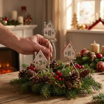 Artikel Dekostecker Weihnachten Holz Häuser 4,5 x 5 cm Set 12 Stück