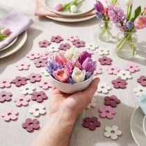 Artikel Streudeko Holzblumen Ø4cm Rosa, Lila, Weiss 72 Stück