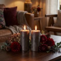 Artikel Stumpenkerzen-Set 2er aus Wachs Ø85mm H120mm Kupfer Metallic für Tischdekoration