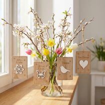 Artikel Holzanhänger Schild mit Spruch "Alles Liebe/Danke" Motiv Blume, Schmetterling, Herz 8×12cm Set 8 Stück