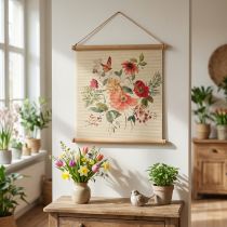 Artikel Wandbild aus Bambusmatte mit Blumenmotiv und Jutekordel H44 x B42cm