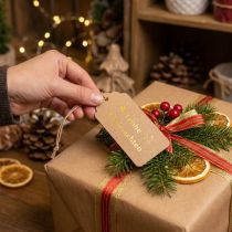 Artikel Geschenkanhänger aus Papier mit Goldschrift 9,5×4,5 cm Braun für Weihnachten, 100 Stück