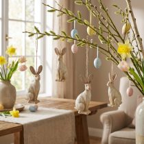 Artikel Osterhase Figur zum Aufhängen aus Polyresin, hellbraun, 9,5 cm, 4er-Set