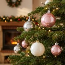 Artikel Weihnachtskugel-Mix aus Kunststoff Ø5,5cm in Rosa, Grau und Weiss, 10 Stück