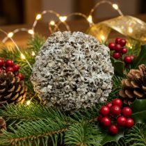 Artikel Weihnachtskugel Weiss Schneeball Ø10cm aus Styropor und Naturmaterialien